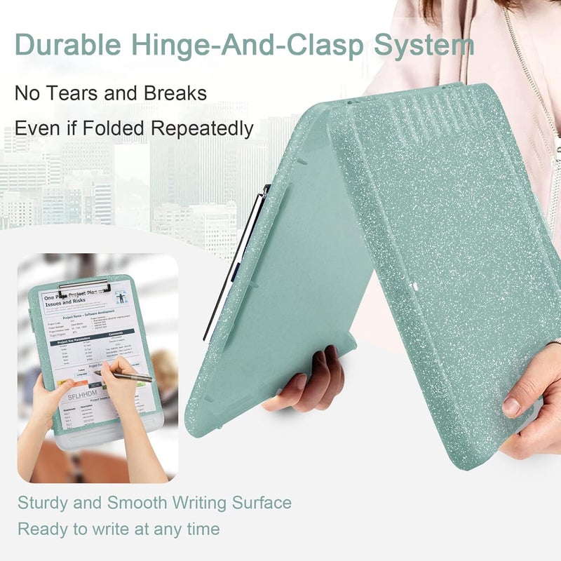 SFLHHDM Glitter Clipboard with Storage,Storage Clipboard with Pen Holder,A4 Binder Clip Boards 8.5x11 with Low Profile Clip,Side Opening Sparkle Clipboards, Clipboards Folder for Office Supplies-Grayish Green - Image 4